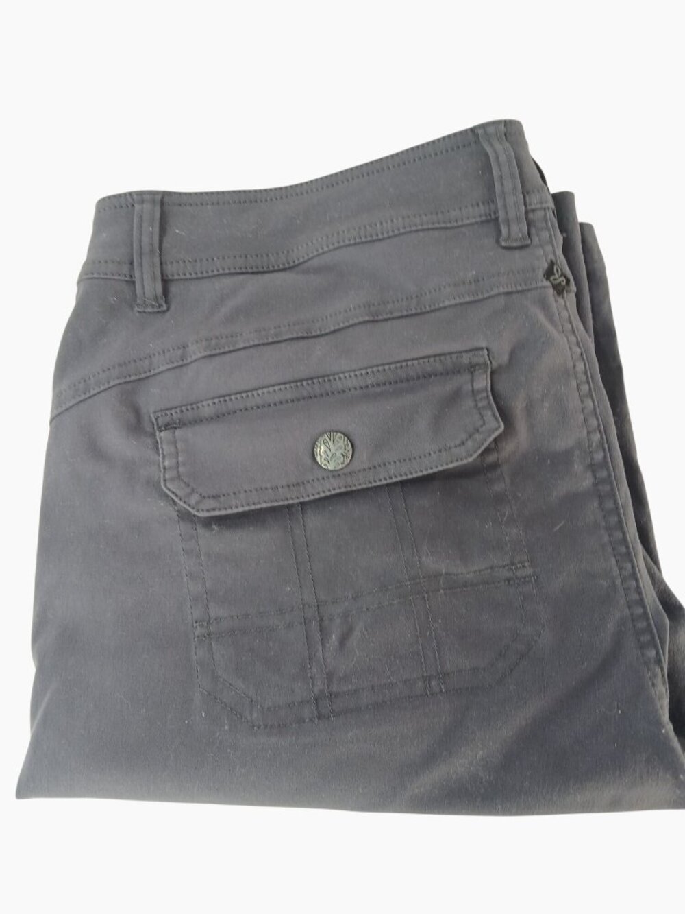 Prana Womens Gray Outdoor Hiking Shorts Size 12 Zip Pocket Back Button Flap - Picture 6 of 12